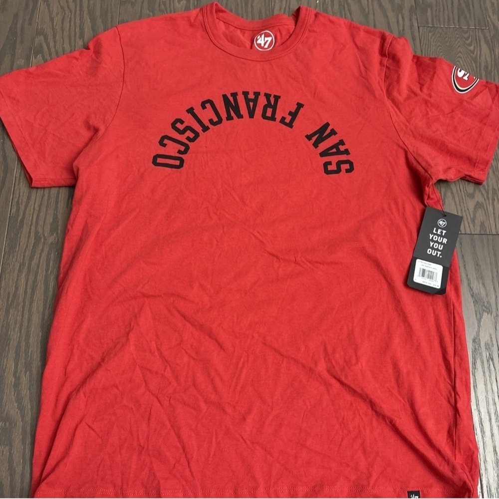 San Francisco 49ers Men's 47 Brand Upside Down Script Racer Red T-Shirt Tee Med